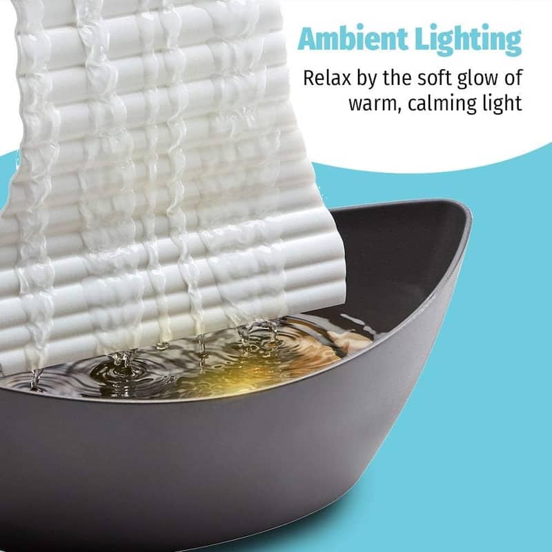 Homedics White Waters Relaxation Indoor Tabletop Fountain, Ambient LED